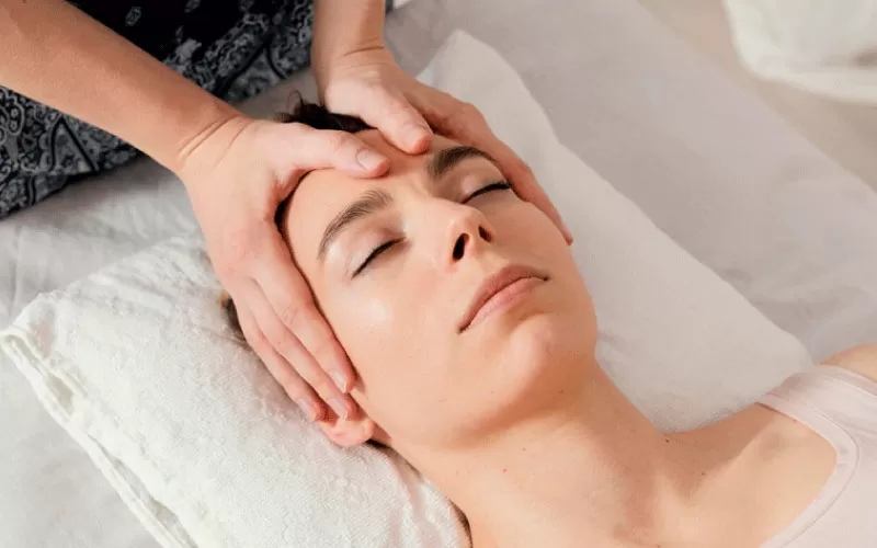 closeup of someone getting a face massage, Sydney beauty, October 2024, Australia