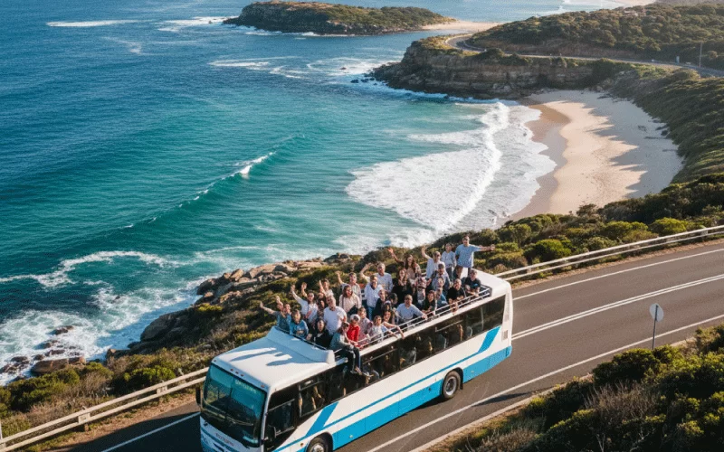 Family group enjoying a coastal coach journey around NSW
